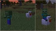 A chicken jockey is created when a baby zombie mounts a chicken in Bedrock Edition. (Image via Sportskeeda Gaming || Mojang Studios)
